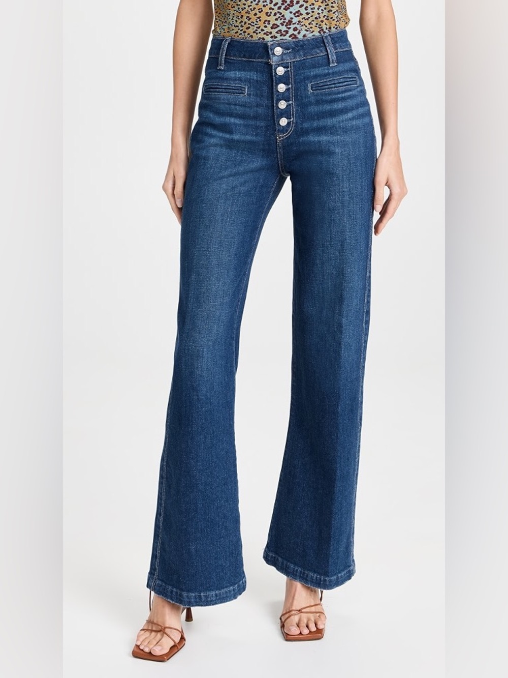 PAIGE Leenah High-Rise Button-Front Wide-Leg Jeans - Blue Denim nwot size 31